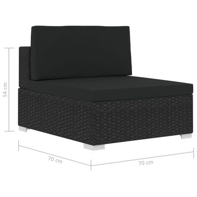 vidaXL Градински комплект с възглавници, 3 части, полиратан, черен