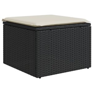 vidaXL Градинска табуретка с възглавница черна 55x55x37 см полиратан