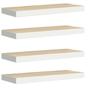 vidaXL Окачени стенни рафтове, 4 бр, дъб и бял, 60x23,5x3,8 см, МДФ
