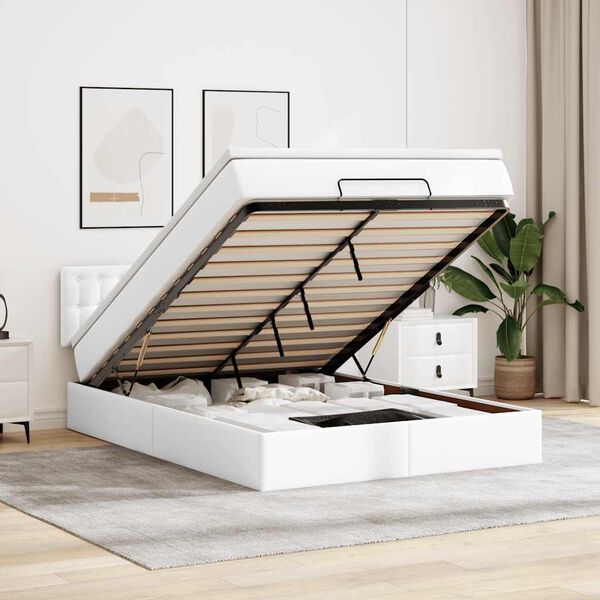 vidaXL Османска легло с матрак, бяло, 140x200 см, изкуствена кожа