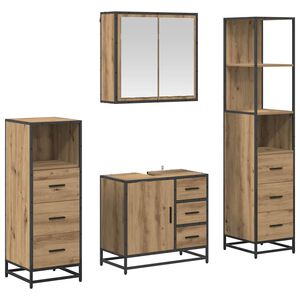 vidaXL Комплект мебели за баня с чекмедже 4 pcs Дъб Инженерно дърво