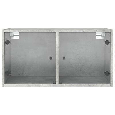 vidaXL Стенен шкаф със стъклени врати, бетонно сив, 68,5x37x35 см
