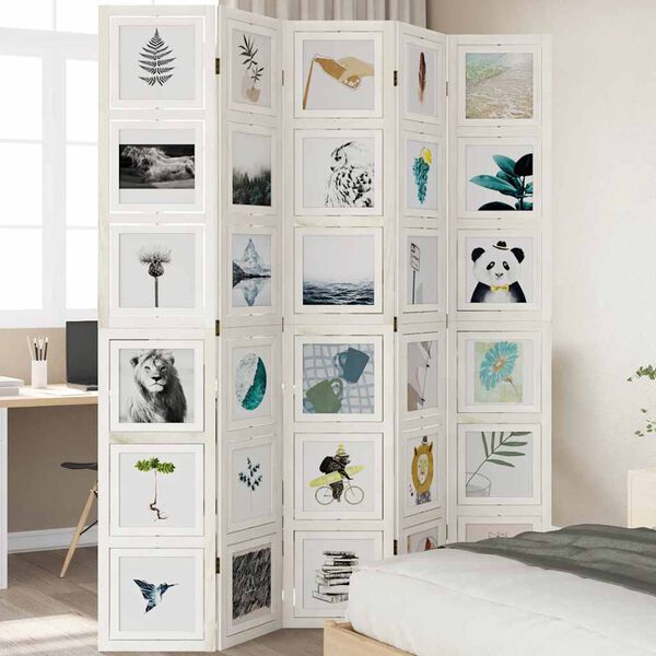 vidaXL Разделител за стая, 5 панела, бял, дърво пауловния масив