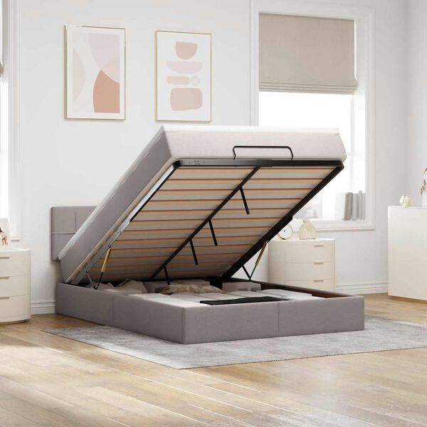 vidaXL Османска легло с матрак и LED, таупе, 140x200 см, плат