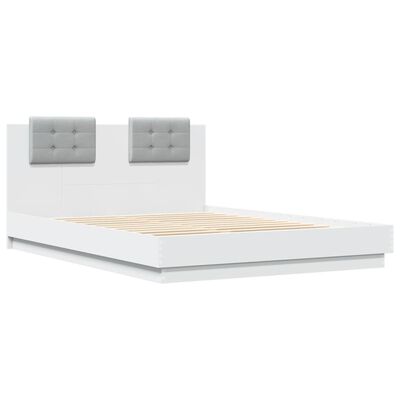 vidaXL Рамка за легло с табла, бяла, 140x200 см, инженерно дърво
