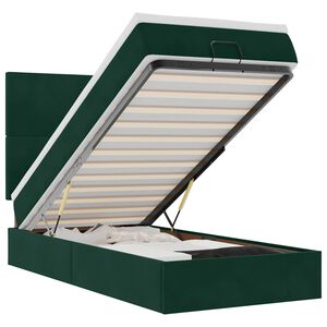vidaXL Османска легло с матраци и LED, тъмнозелено, 90x200 см, кадифе
