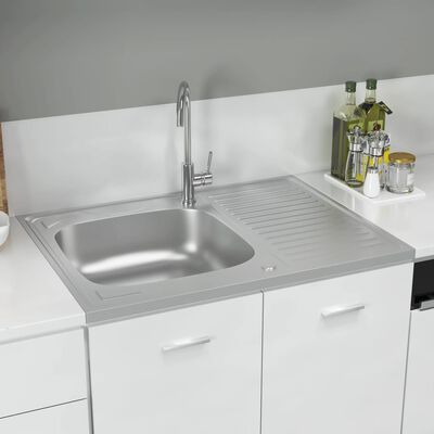 vidaXL Кухненска мивка с отцедник, сребристо, 800x600x155 мм, инокс