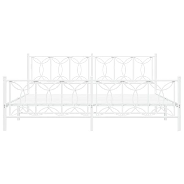 vidaXL Метална рамка за легло с горна и долна табла, бяла, 200x200 см