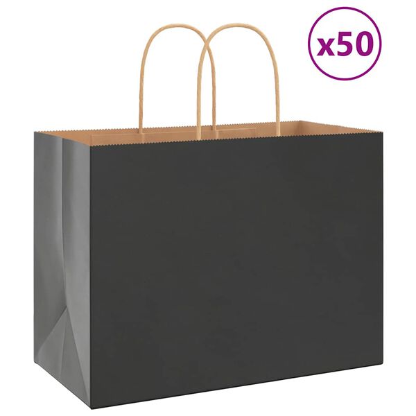 vidaXL Хартиени торбички 50 бр с дръжки черни 32x17x25 см