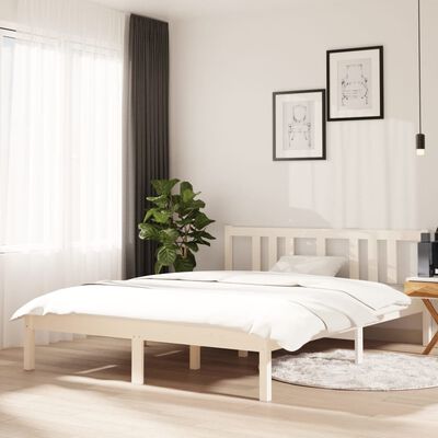vidaXL Рамка за легло, бяла, масивно дърво, 140x190 см