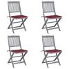 vidaXL Сгъваеми градински столове, 4 бр, с възглавници, акация масив