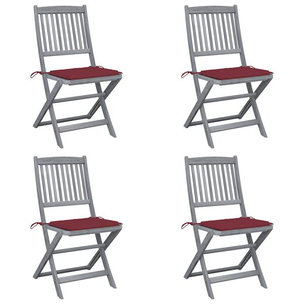 vidaXL Сгъваеми градински столове, 4 бр, с възглавници, акация масив