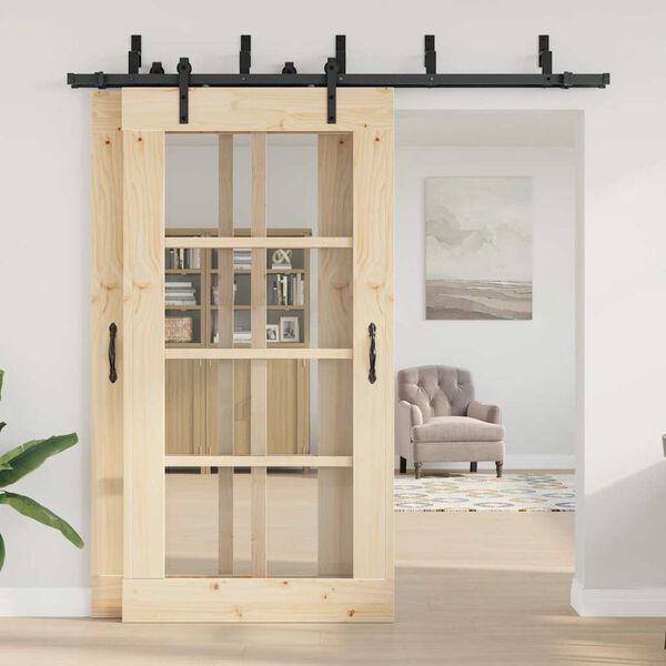 vidaXL Комплект механизъм за плъзгаща врата, 213,5 см, стомана, черен