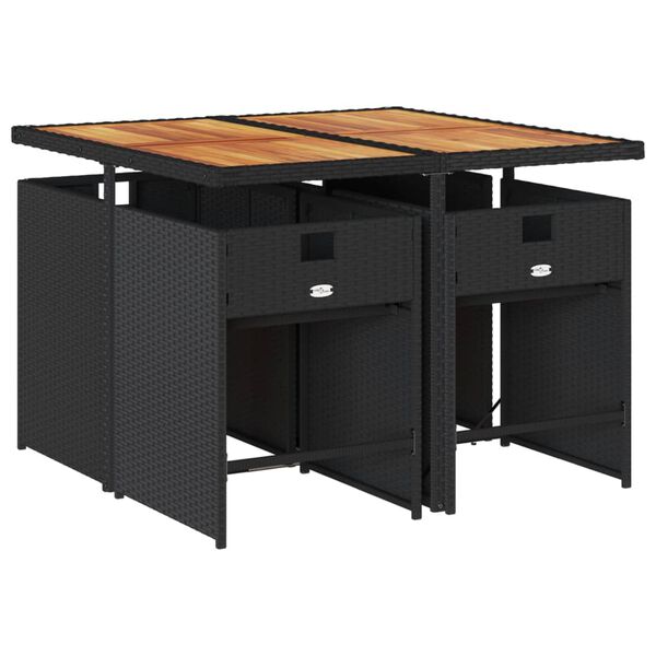 vidaXL Градински трапезен комплект възглавници 5 части черен полиратан