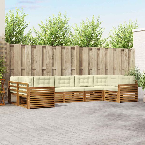 vidaXL Комплект дивани за открито 7 pcs Натурален и Крема