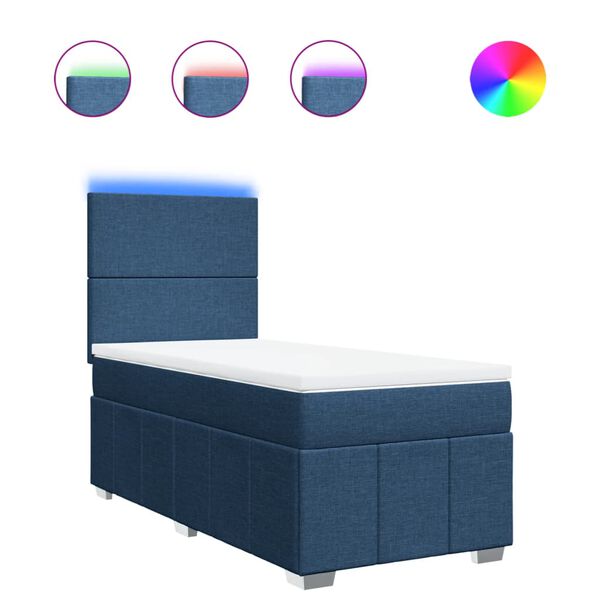 vidaXL Боксспринг легло с матрак, синя, 90x190 см, плат