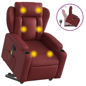 vidaXL Изправящ масажен наклоняем стол, виненочервен, изкуствена кожа