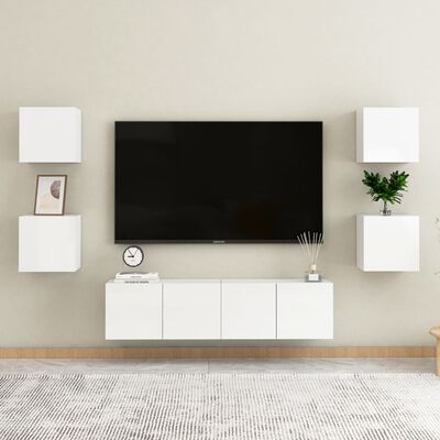 vidaXL ТВ шкафове за стенен монтаж, 4 бр, бял гланц, 30,5x30x30 см