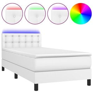 vidaXL Боксспринг легло с матрак и LED бяло 80x200 см изкуствена кожа