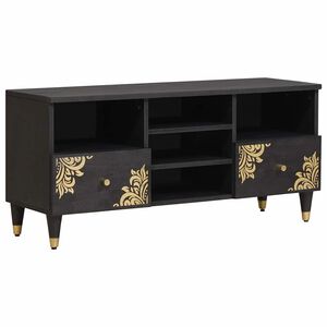 vidaXL ТВ шкаф с чекмедже Черно 100 x 33 x 46 см Солидно мангово дърво