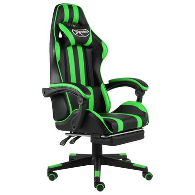 vidaXL Геймърски стол с подложка за крака черно/зелено изкуствена кожа