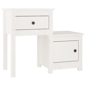 vidaXL Нощно шкафче, бяло, 79,5x38x65,5 см, борово дърво масив