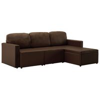 vidaXL 3-местен модулен диван легло, кафяв, изкуствена кожа