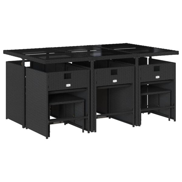 vidaXL Градински комплект с възглавници 11 части полиратан черен