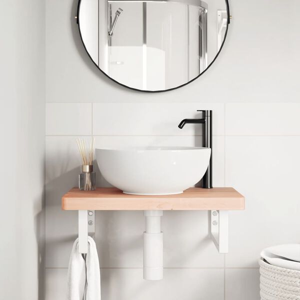 vidaXL Стенен рафт за мивка, стомана и масивно дърво бук