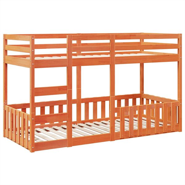 vidaXL Двуетажно легло, восъчнокафяво, 90x200 см, борово дърво масив