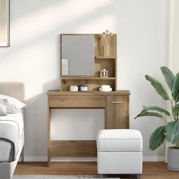 vidaXL Тоалетка с огледало, дъб артизан, 86,5x35x136 см