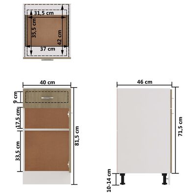 vidaXL Долен шкаф с чекмедже, дъб сонома, 40x46x81,5 см, ПДЧ