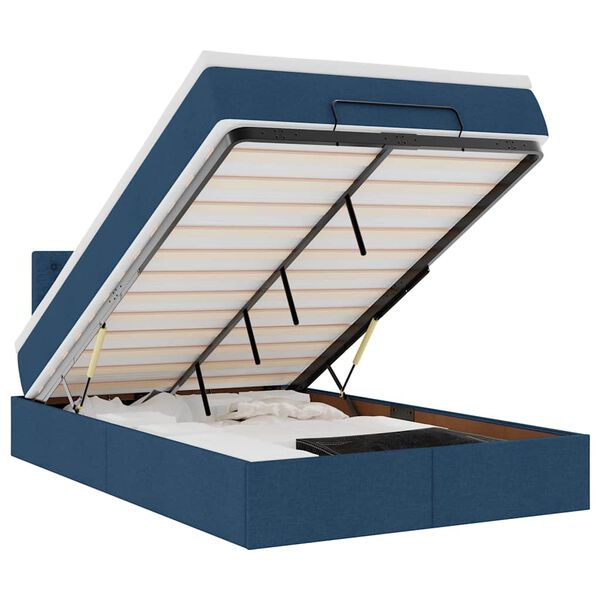 vidaXL Османска легло с матрак и LED, синьо, 120x200 см, плат