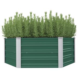 vidaXL Повдигната леха, 129x129x45 см, поцинкована стомана, зелена