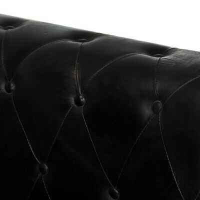 vidaXL 2-местен Честърфийлд диван, черен, естествена кожа