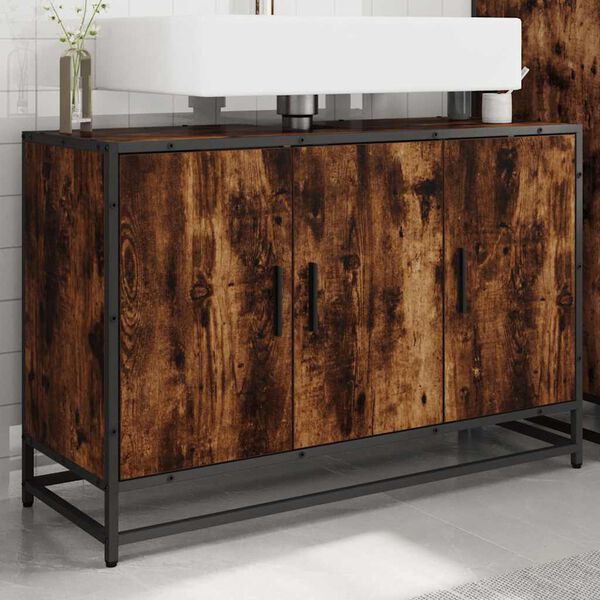 vidaXL Шкаф за мивка в банята опушен дъб 90x33x60 cm