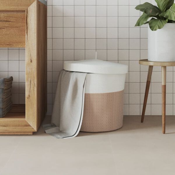 vidaXL Кош за съхранение с капак кафяво и бяло &Oslash;40x35 см памук