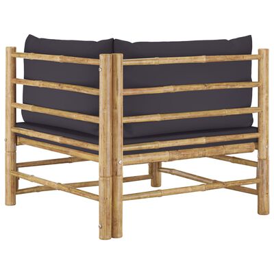 vidaXL Градински ъглов диван с тъмносиви възглавници, бамбук