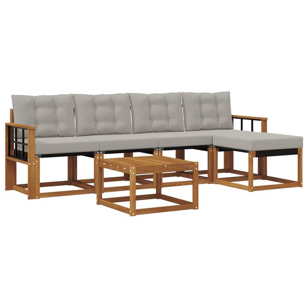 vidaXL Комплект дивани за открито 6 pcs Естествено и светло сиво