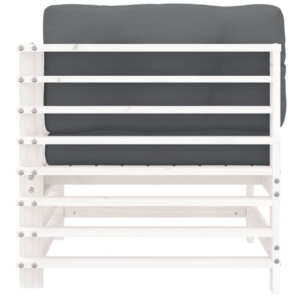 vidaXL Ъглов диван с възглавници, бял, борово дърво масив