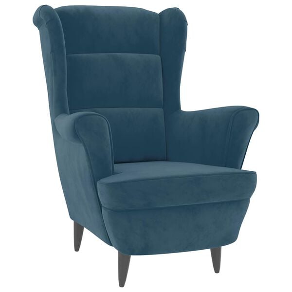 vidaXL Фотьойл Wingback с табуретка, син, кадифе