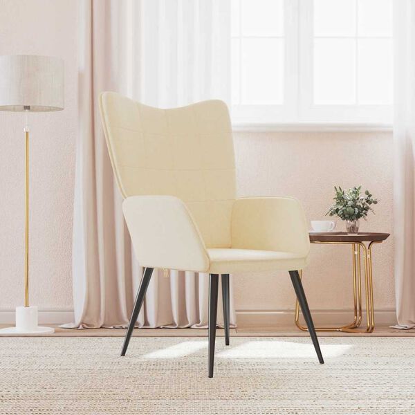 vidaXL Релаксиращ стол, кремав, плат