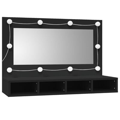 vidaXL Огледален шкаф с LED, черен, 90x31,5x62 см