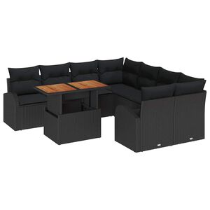 vidaXL Градински Софа Комплект 9 бр. Черно Полиратан