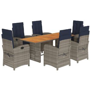 vidaXL Градински комплект с възглавници, 7 части, бежов полиратан