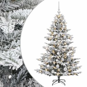 vidaXL Изкуствена коледна елха с топки 150 см 150 LED светодиода