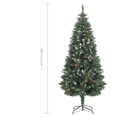 vidaXL Изкуствено коледно дърво с шишарки и бели връхчета, 180 см