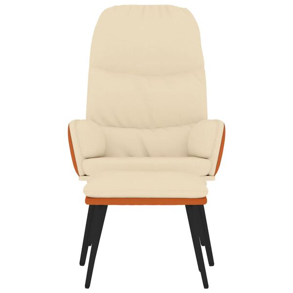 vidaXL Релакс стол с табуретка, кремавобял, текстил