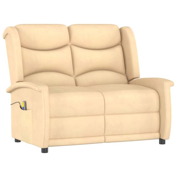 vidaXL 2-местен масажен реклайнер, кремав, микрофибърна тъкан