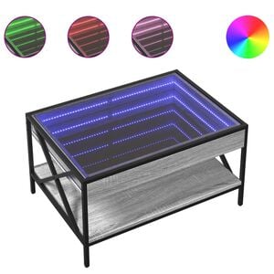 vidaXL Маса за кафе с Infinity LED, сив сонома, 70x50x38 см